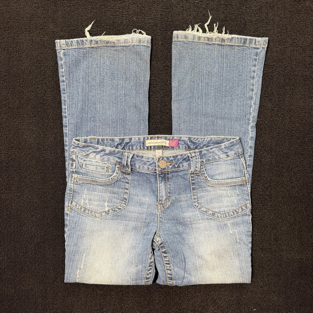 Aeropostale Y2K Hailey Skinny Flare Jeans Low Rise 13/14  Long Women Distressed